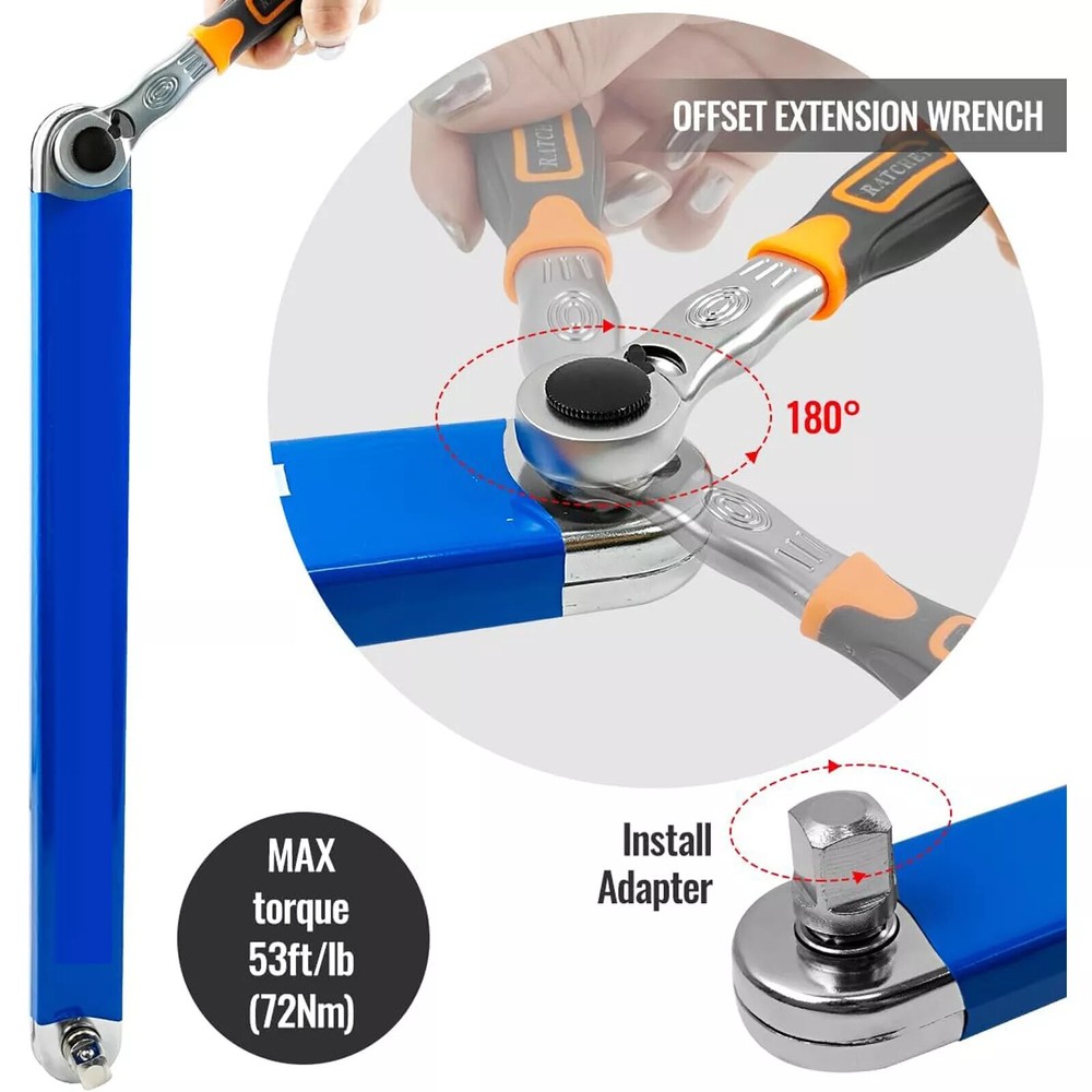 2 Set Offset Extension Wrench Set Ratchet Spanner Wrench with Extender Adapter