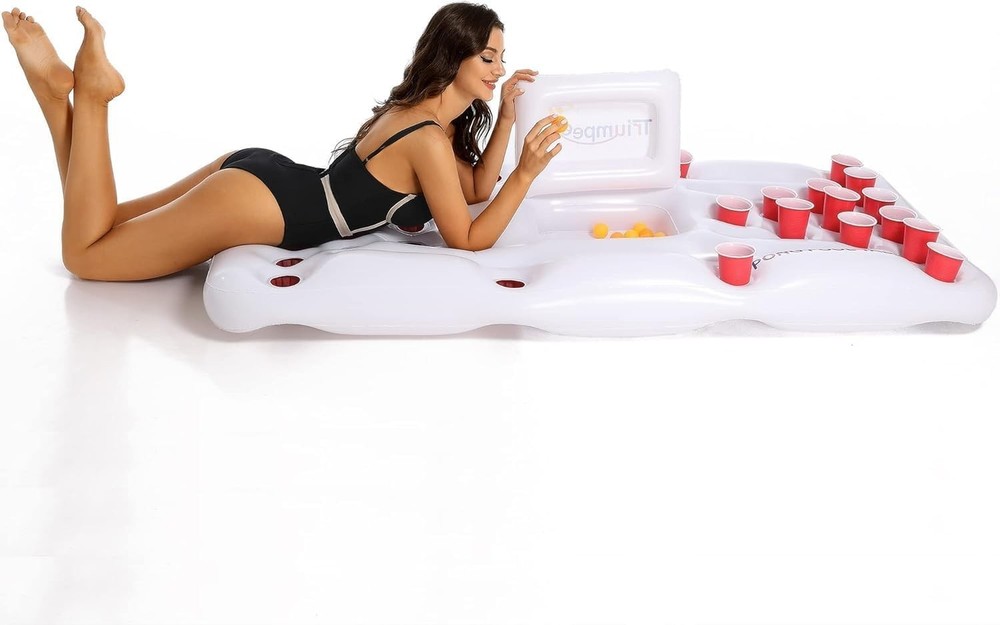 Inflatable Pool Game Table Float 72" x 31.5" with Cooler and Cup Holders