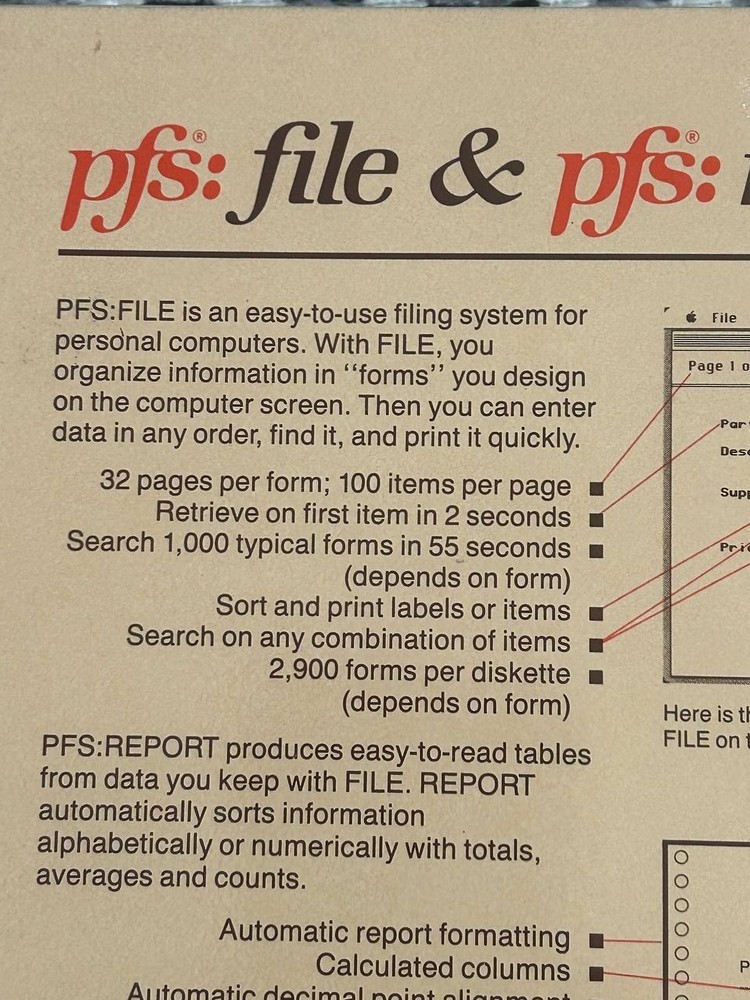 PFS File & Report Macintosh 3.5” Software w/ Box Manuals Sample Copy