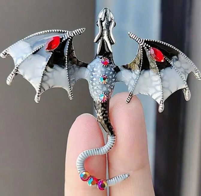 BROOCH-Beautiful Rhinestone Dragon, BLACK