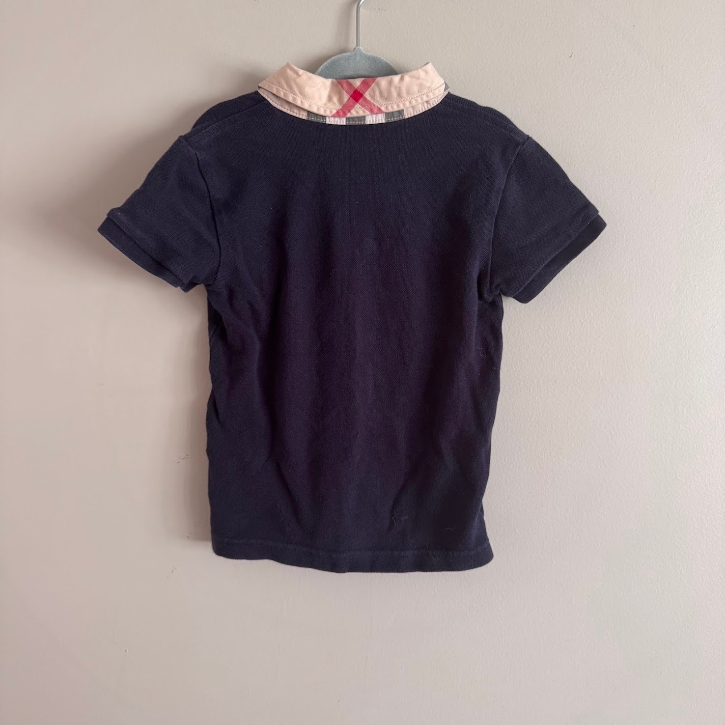 Burberry Children's Navy Blue Button Polo Shirt Plaid Collar Kids Size 4