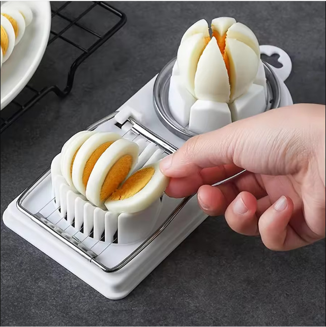 2-in-1 Egg Cutter Stainless Steel Wire Multifunction Kitchen Tool PP Base