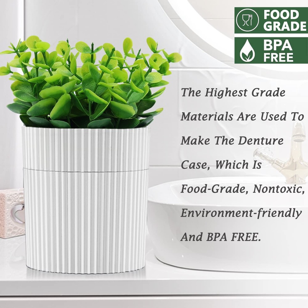 Denture Bath, Invisible Denture Case Designed As Artificial Eucalyptus Potted...