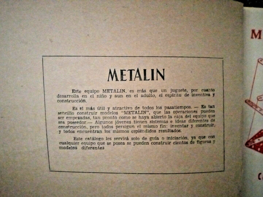 Vintage Metalin Spain Erector Era Construction Set Instruction Manual