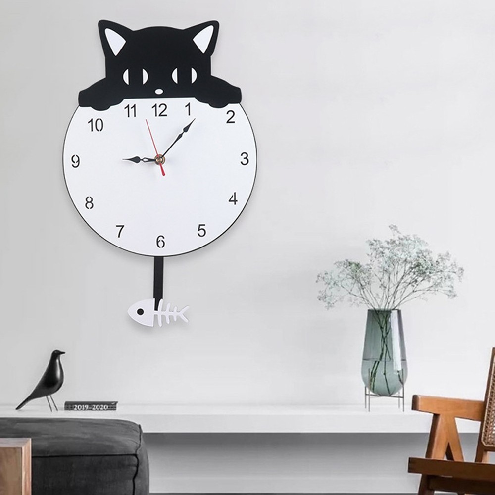 Charming Black Cat Wall Clock in Acrylic for Practical Time Management