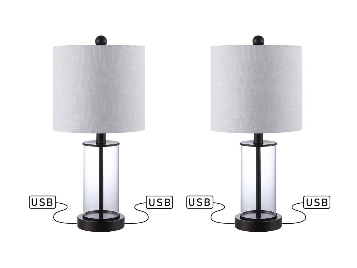 Jonathan Y Abner Glass Modern Contemporary USB Charging LED Table Lamp 2PCS CHRO