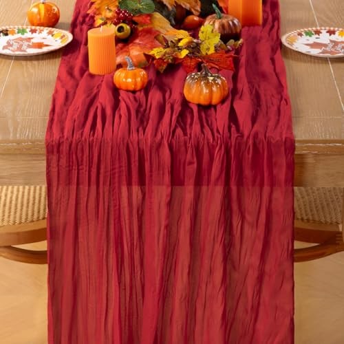 Table Runner 10ft Boho Gauze Cheesecloth Table Runner 10 ft - 1 Pack Red