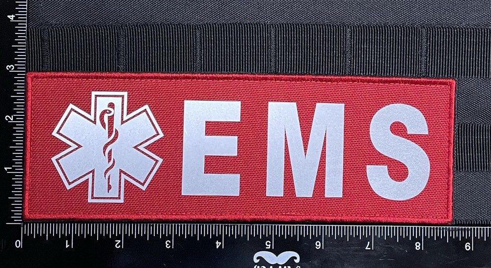 EMS Patch Reflective EMT Paramedic First Responder Medic Fire Hook Loop 8.5" Red
