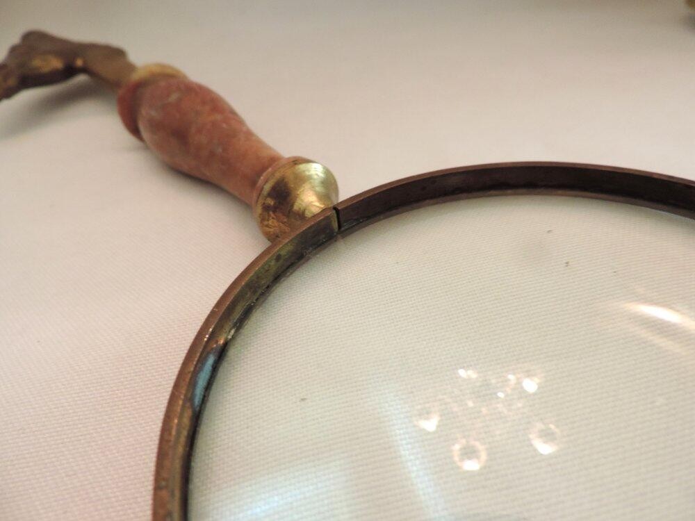 Large Vintage Brass Horse Head Stone Handled Desk Magnifying Glass 11"