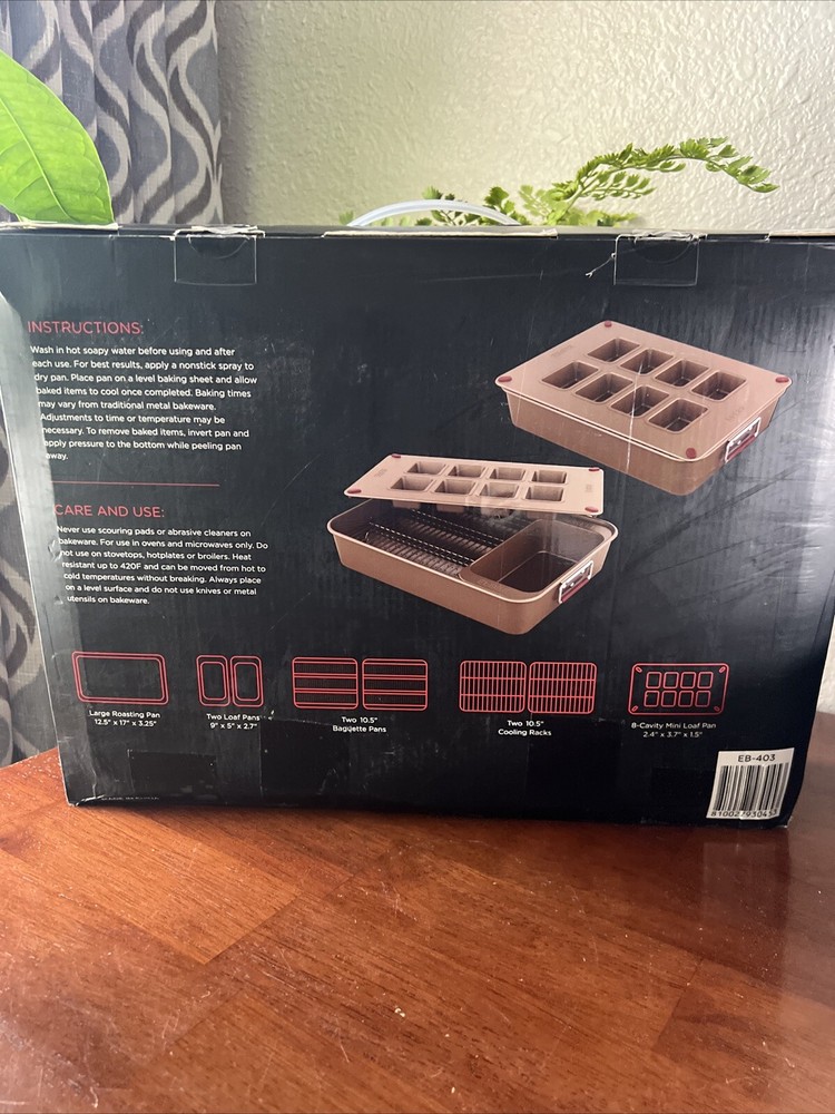 Bread Baking Pan Set - ELBEE Home 8-Piece Nonstick Space Saving - New in Box