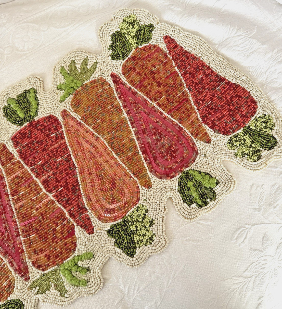 Pier 1 Imports Beaded & Sequin Carrot Easter Table Runner Spring Decor Cost Plus