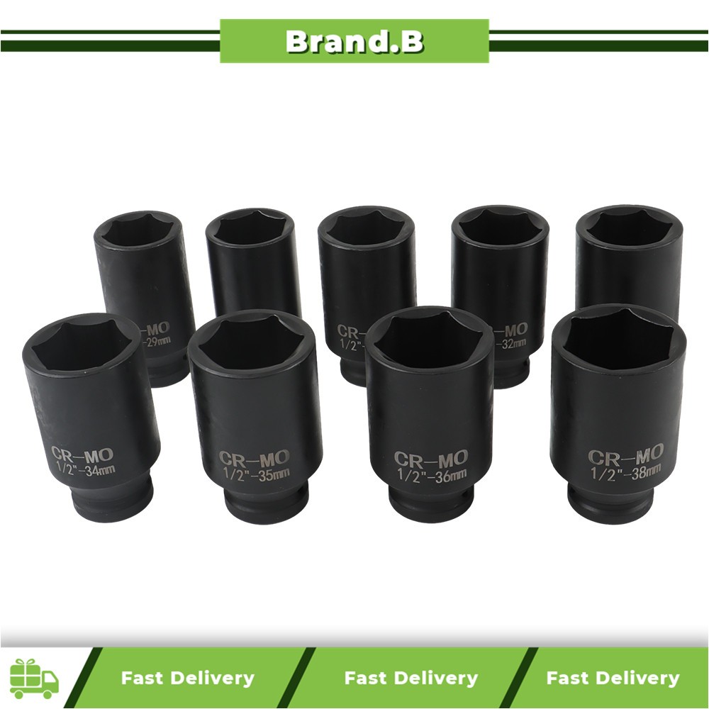 9PCS Deep Impact Socket Tool Kit 1/2" Drive Metric Axle Hub Nut Socket 29-38mm