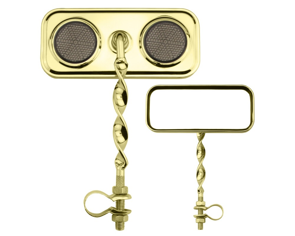 Bike Rectangle Flat Twisted Mirror Gold Black Reflectors.