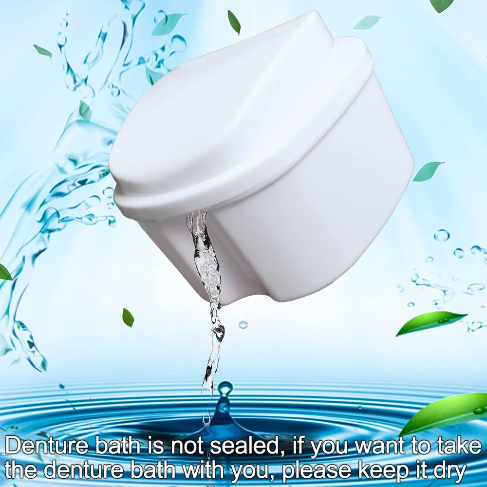 Denture Soaking Box Orthodontic Retainer Bath Case with Strainer Basket, False T