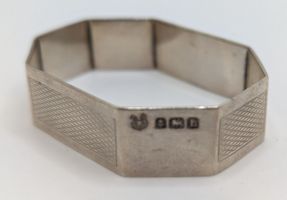 Antique English Octagonal Sterling Silver Napkin Ring "P" initial, dated 1935