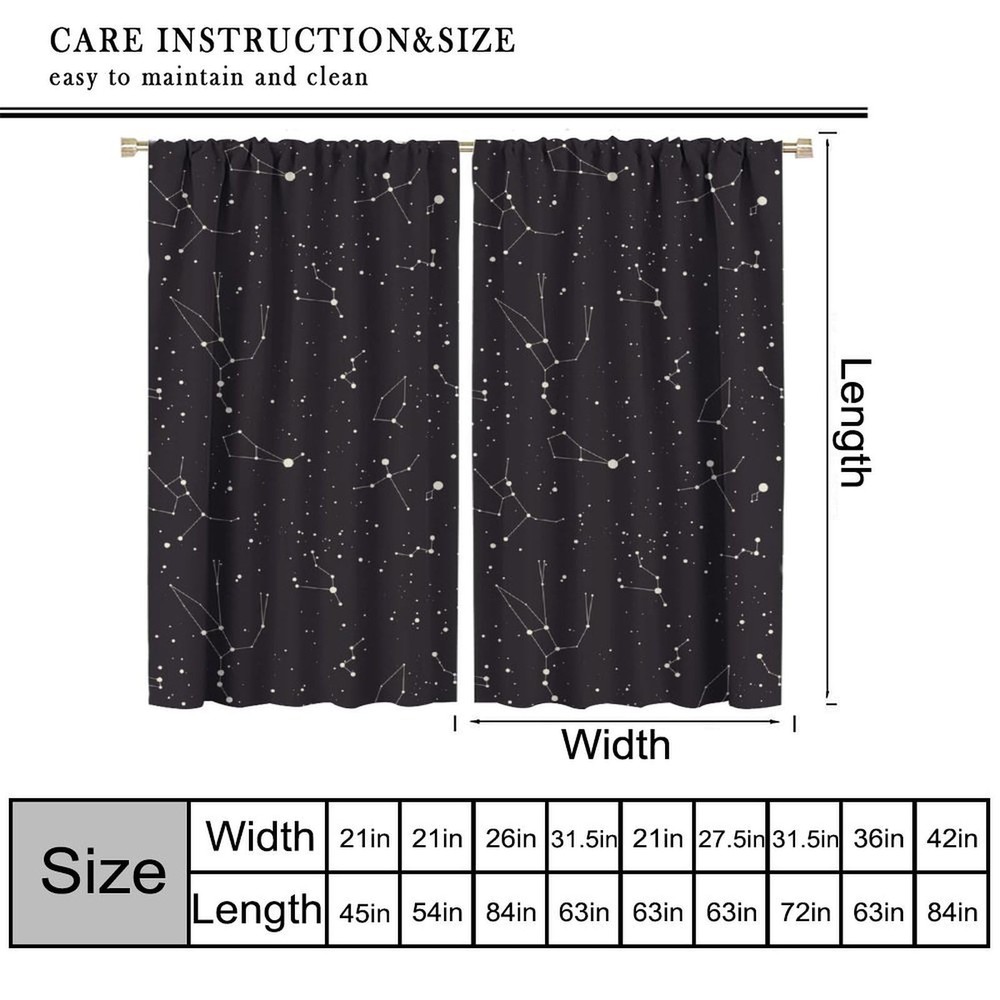 Constellation Curtains, Black Galaxy Constellations Symbol Pattern Window Tre...