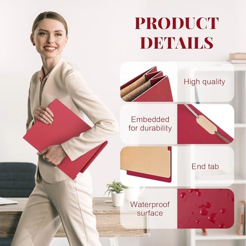 24 Pcs Classification Folders Letter Sizes Pressboard File Dark Red 2 Divider
