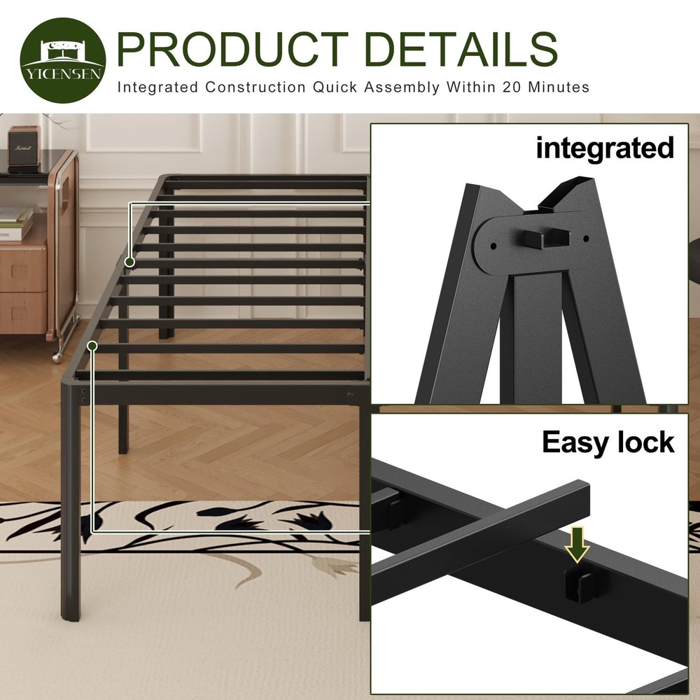 20 Inch Queen Bed Frame Rounded Corner Legs Platform Bed Frame Queen Size, He...