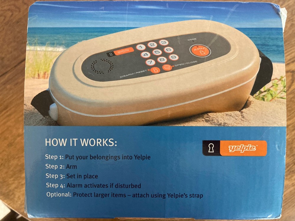 Yelpie Portable Safe For Beach, Camping, Picnic, etc w/ Motion Alarm & Code MINT
