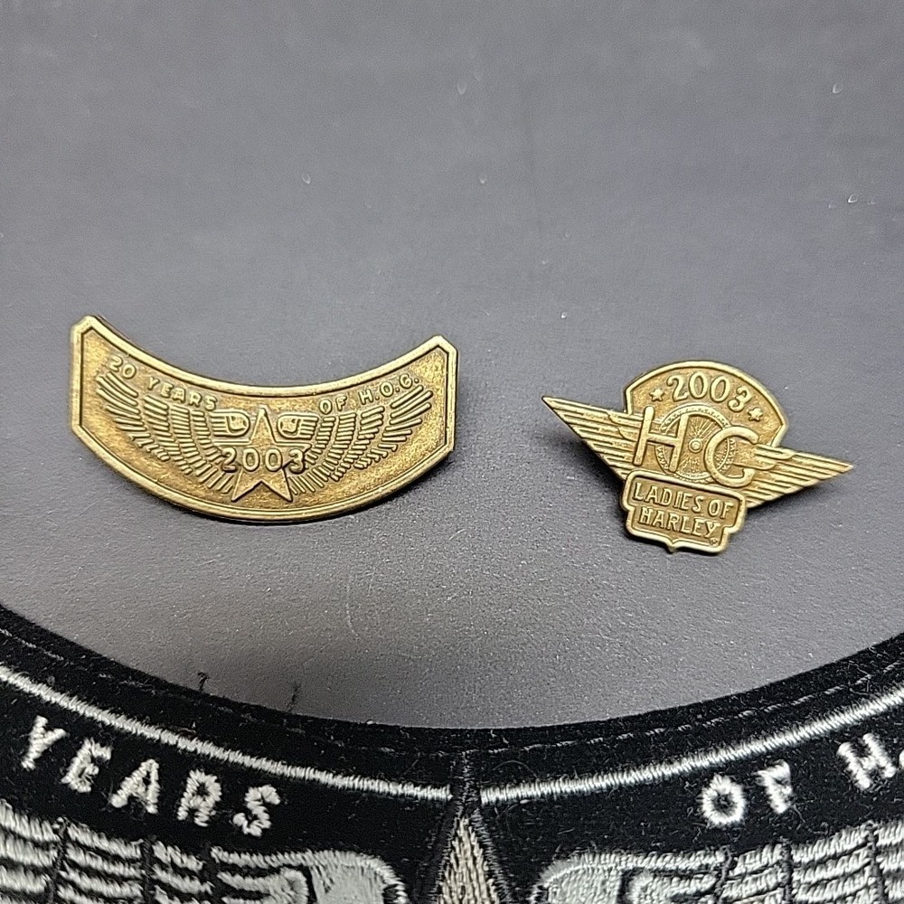 Harley Davidson HOG 2003 20 Years Rocker Patch LOH Pin Set Biker