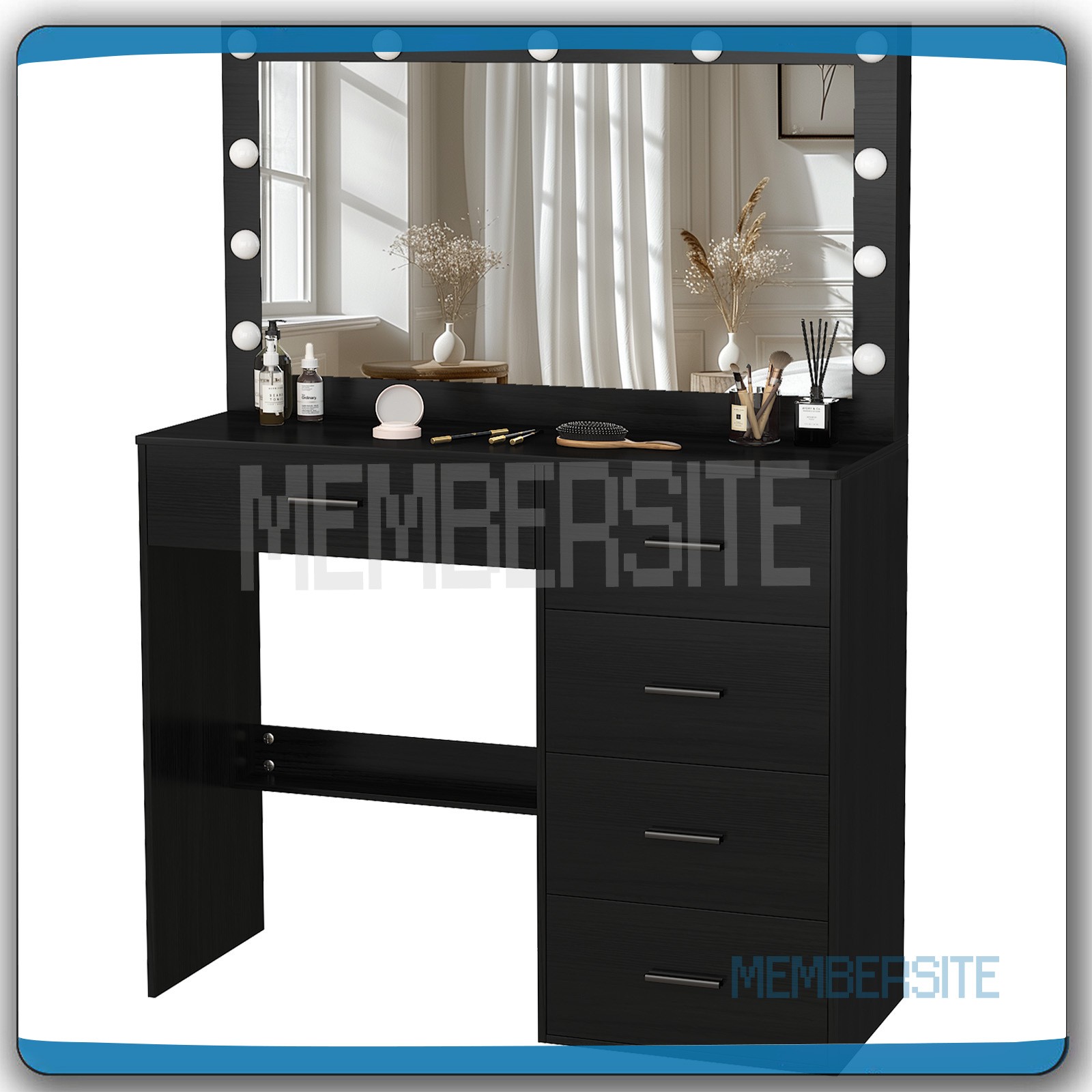 Black Makeup Vanity Desk With Large Hollywood Mirror 11 Led Bulbs Dressing Table