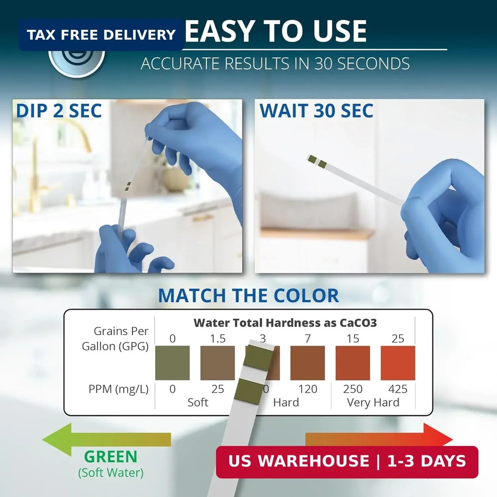 Water Hardness Test Kit - DoubleCheck 50 Strips - Hard Water Testing Kit