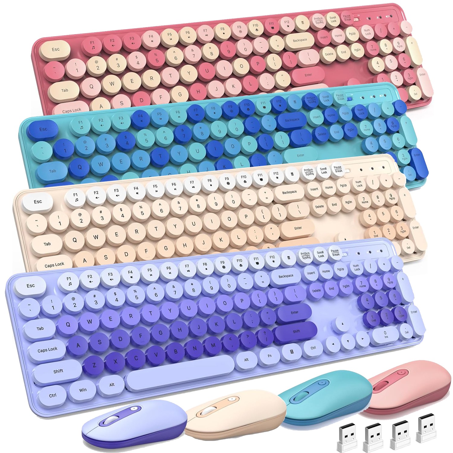 Colorful Computer PC Wireless Keyboard Mouse Combo Full-Sized Silent Typewriter
