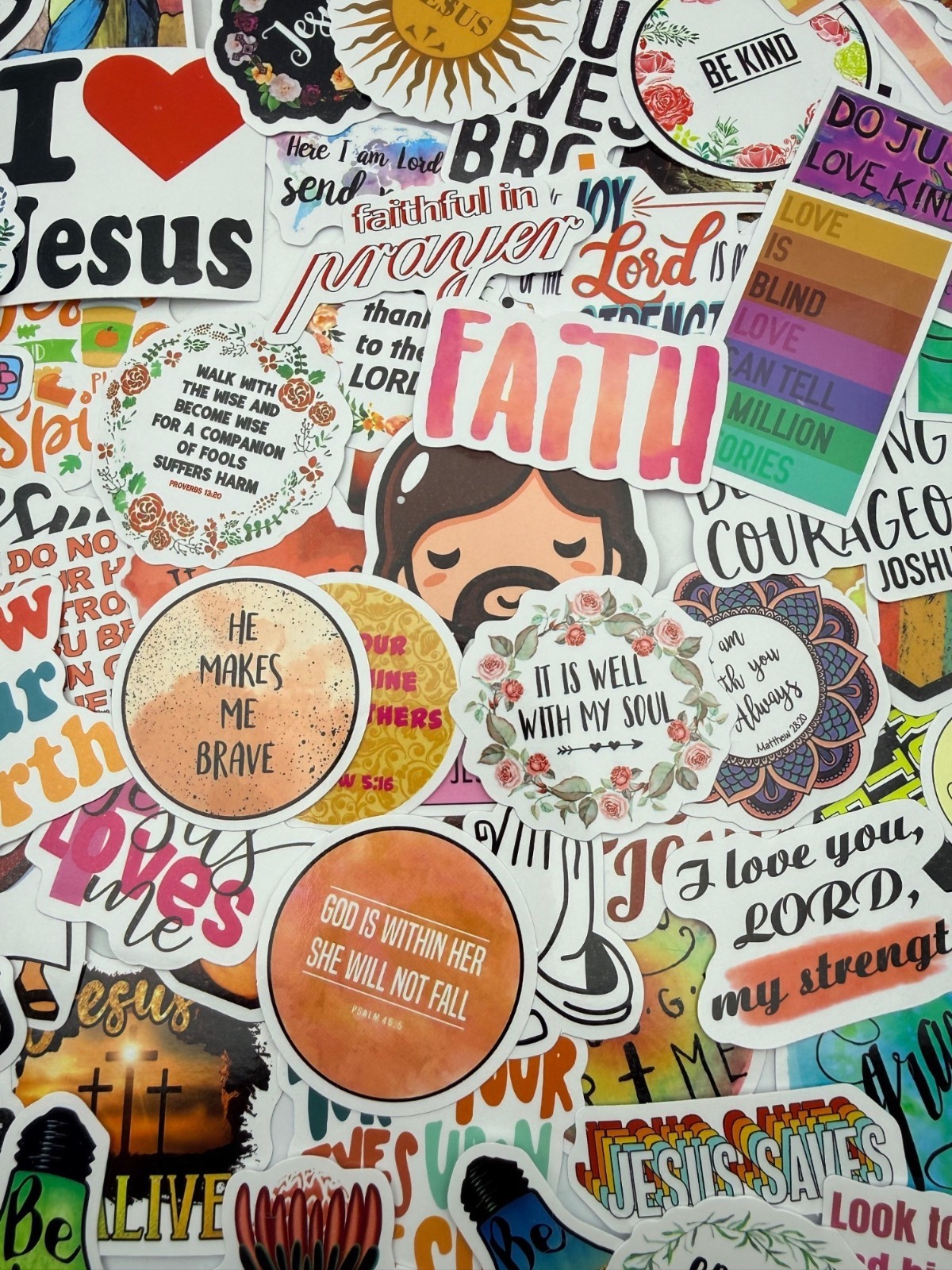 20 Stickers Christian Faith God Jesus Motivational Designs Journals Laptops Gift