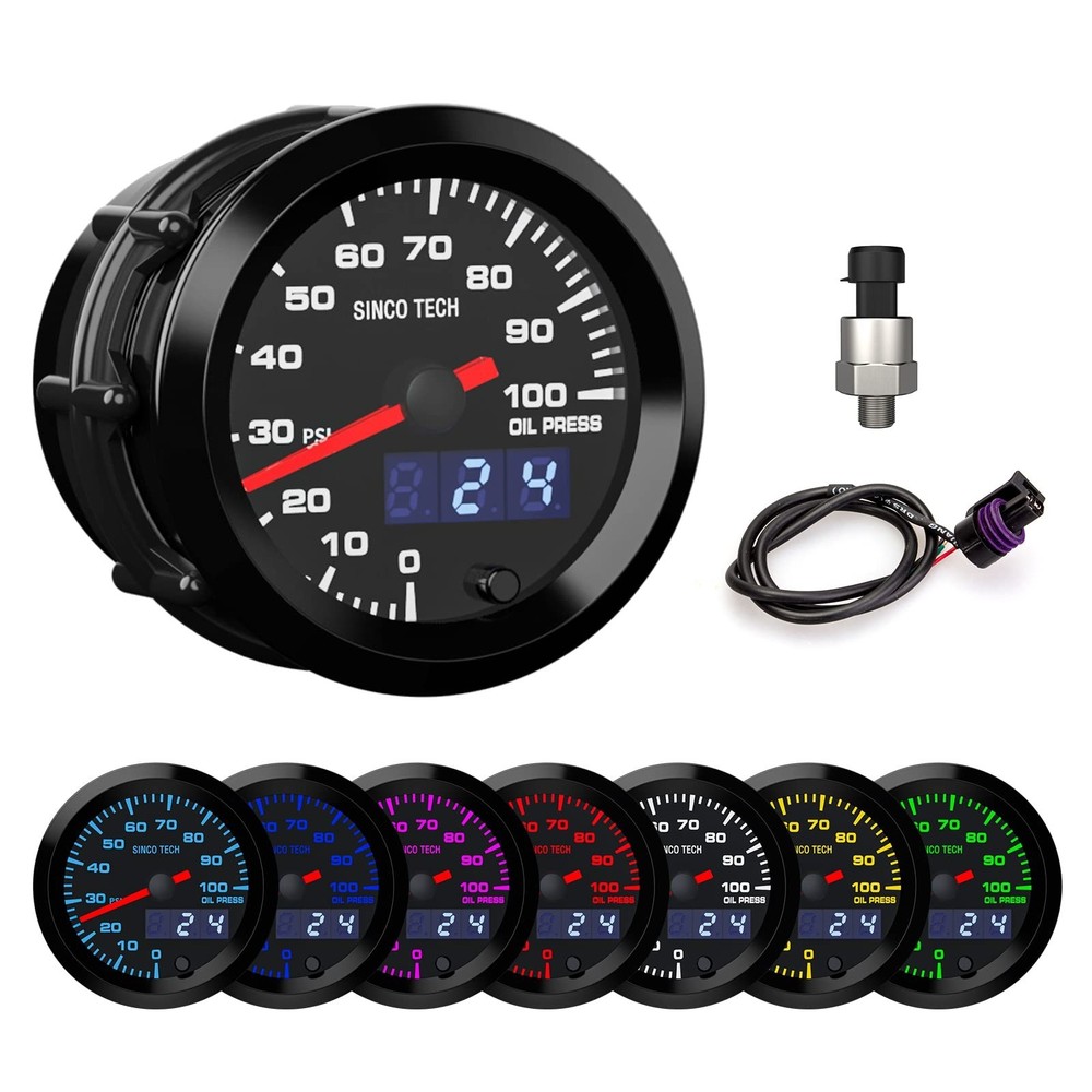 52mm Gauge Car Meter Digital Display Pointer 7 Colors Backlight 12V Universal...