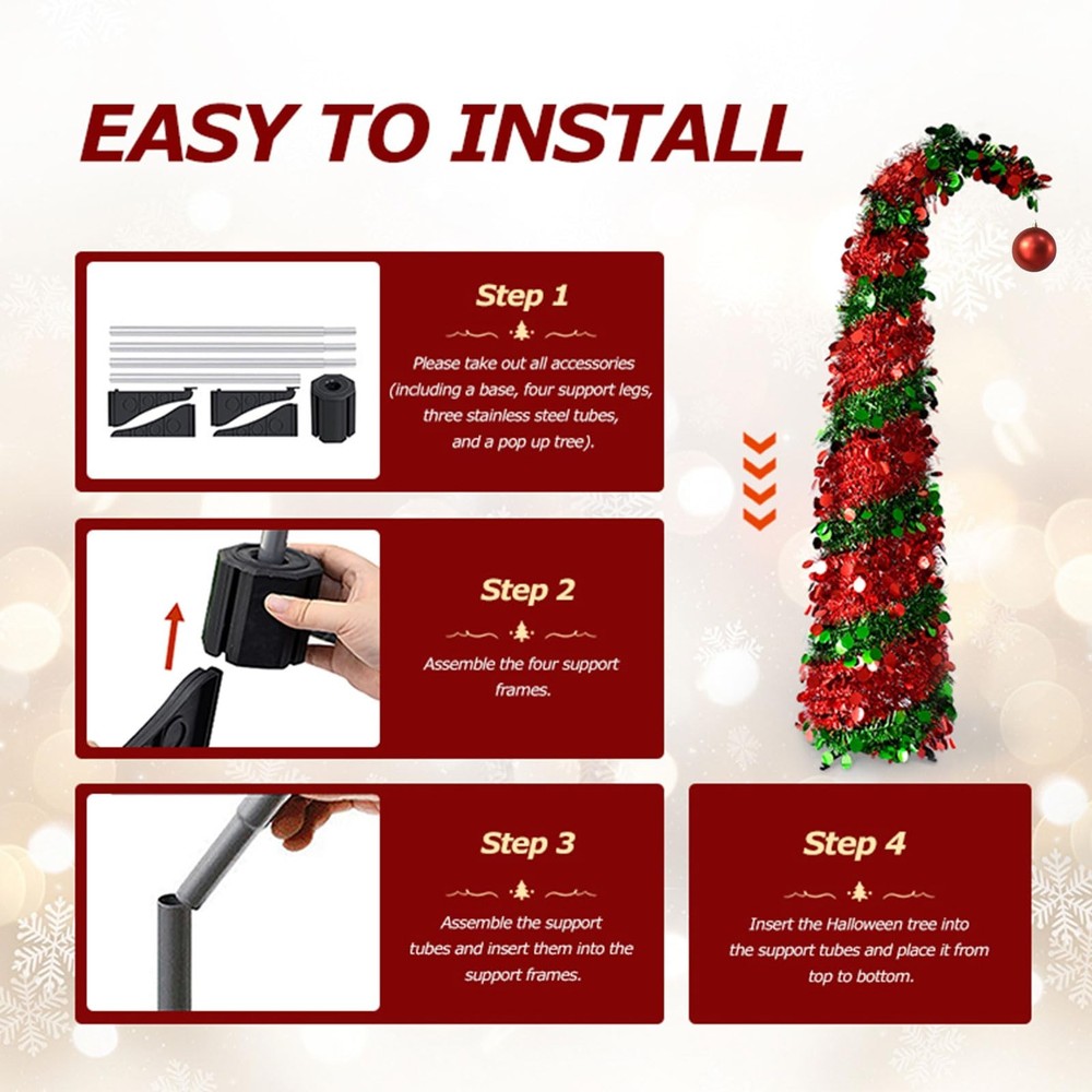 5FT Pre-Lit Pop Up Easter Tree LED Tinsel Collapsible Indoor Decor