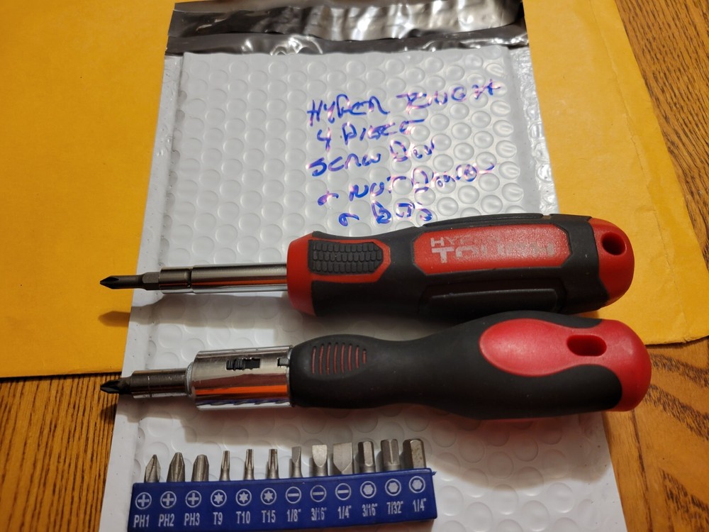 HYPER TOUGH 4 WAY SCREW DRIVER & NUT DRIVER W/ BITS  NICE SET