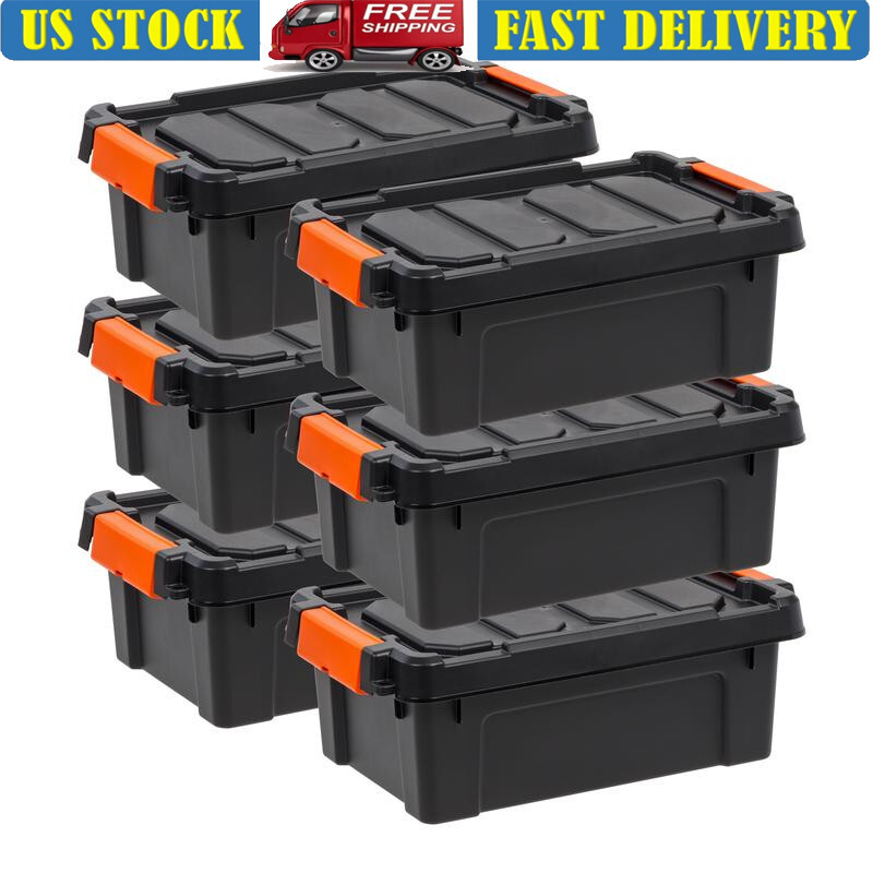 Heavy Duty Plastic Storage Bins Lockable Lids Stackable Ergonomic Handles 6Pk US