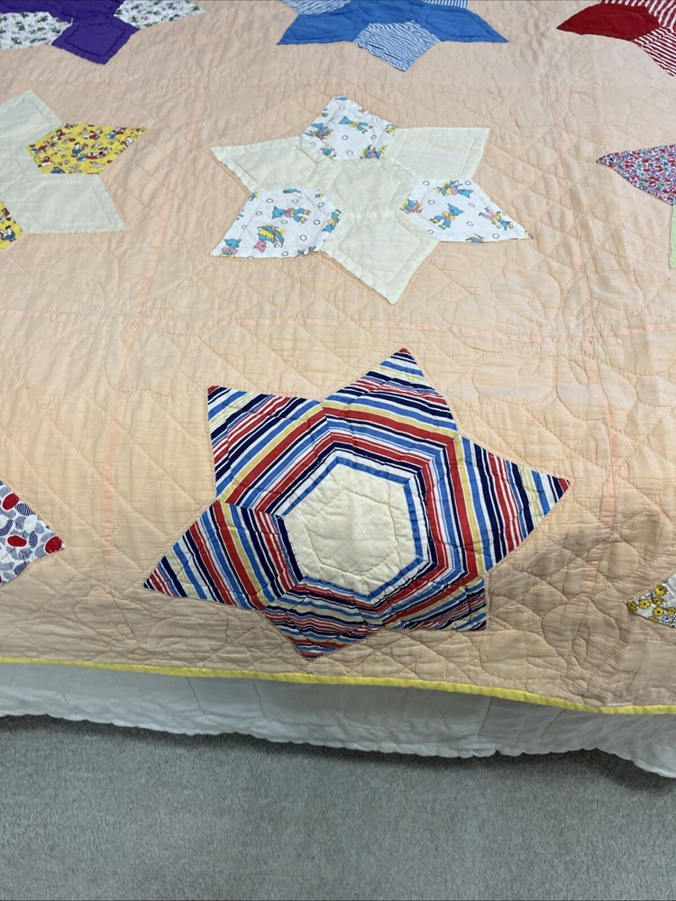 Vintage Quilt 6 Point Star Patchwork Handmade 65 x 80