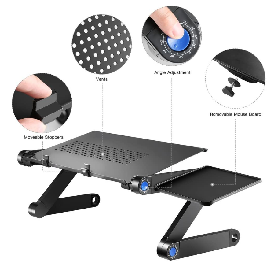 360°Adjustable Laptop Table Folding Lap Desk Notebook Stand W/ Cooling Fan