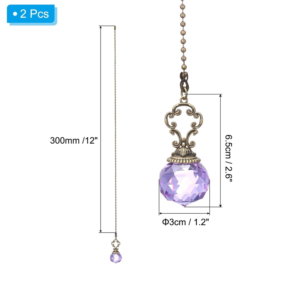Ceiling Fan Pull Chain, 2 Pack 12" Decorative Crystal Pendant Chain Extender ...