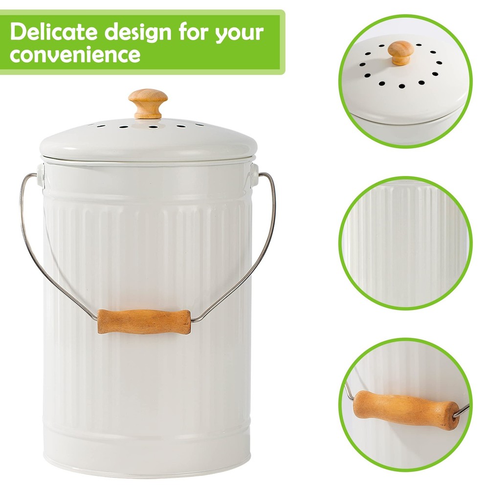 Compost Bin 1.7 Gallon Indoor Countertop Kitchen With Lid 100% Rust Proof Bucket