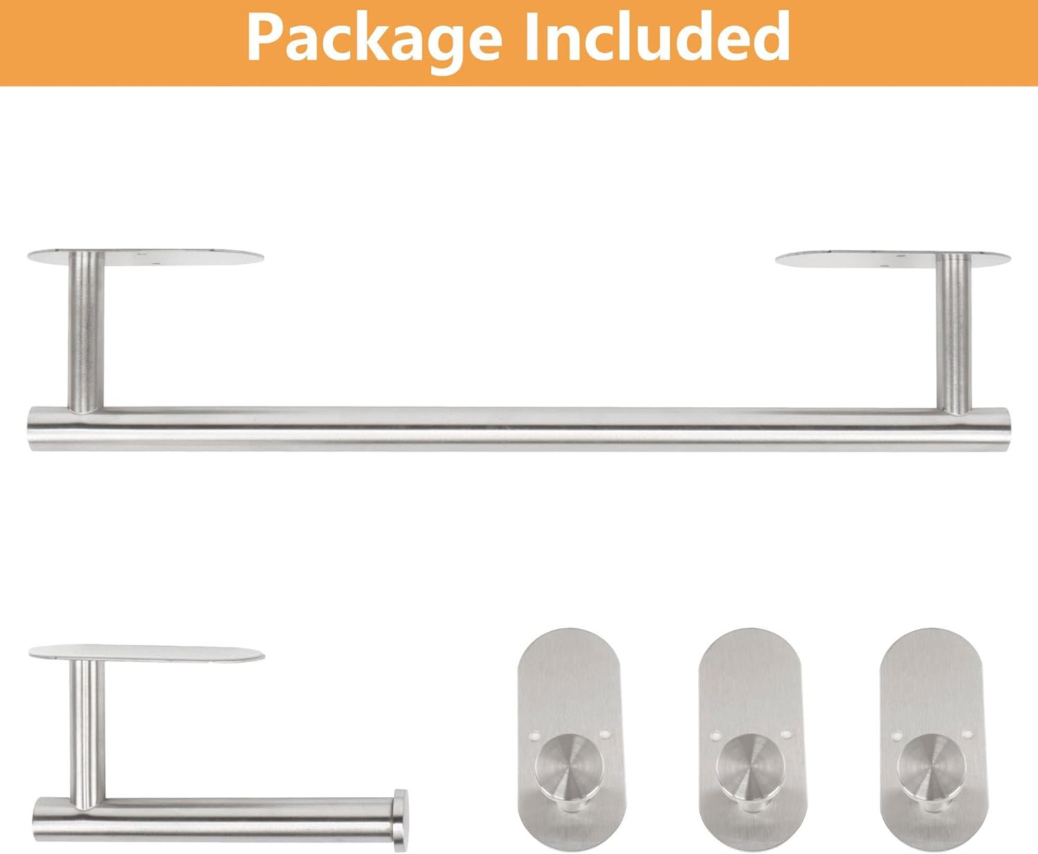 5 Pieces Wall Mounted or Self Adhesive Towel Bar Set, Stainless Steel Bathroom H