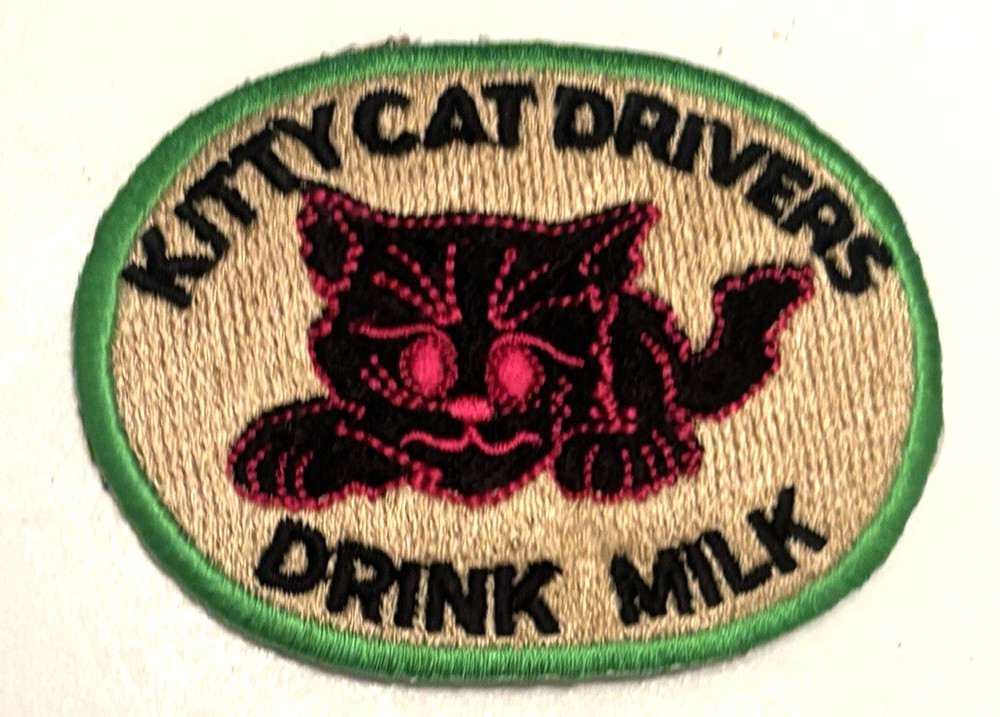 KITTY CAT DRIVERS DRINK MILK PATCH - SKI SNOWMOBILE - RETRO