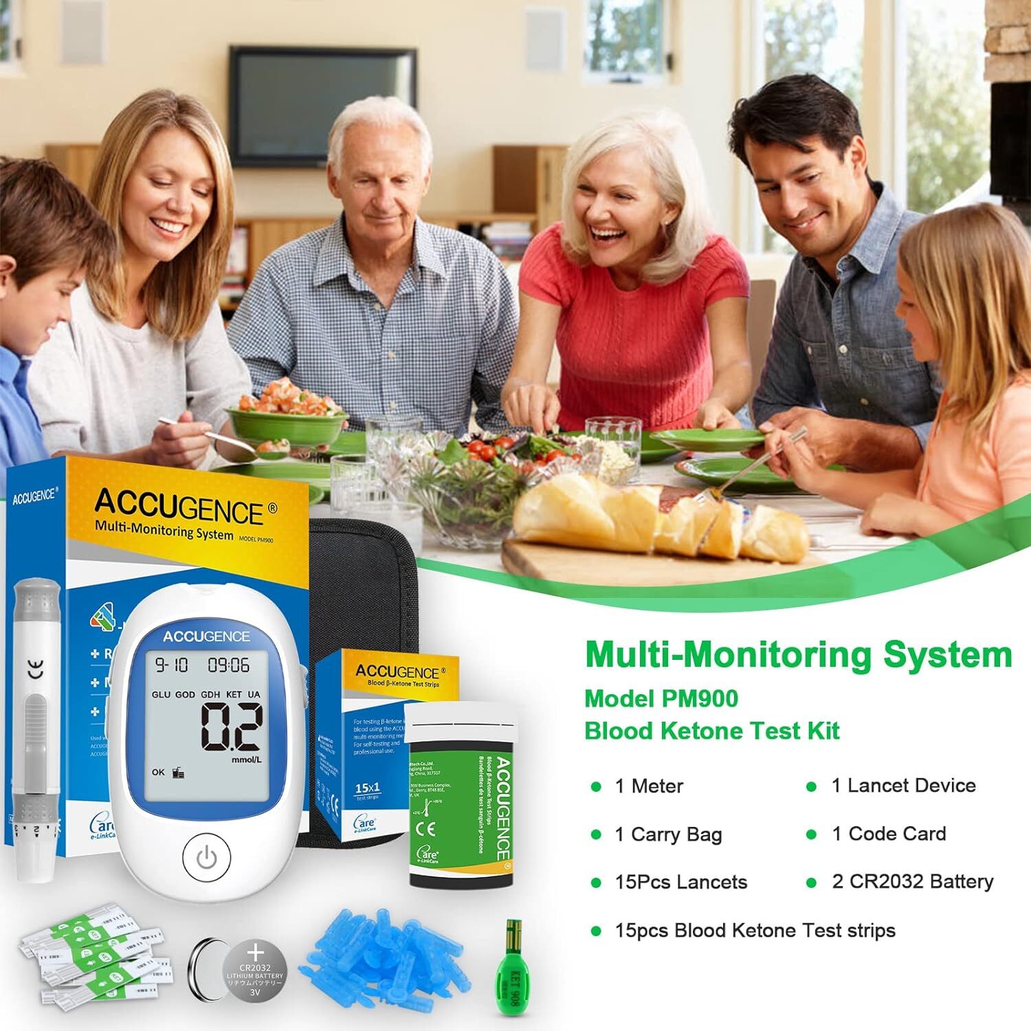 5 Second 3in1 Home Blood Ketone Tester Blood Glucose Meter Uric Acid Test lty