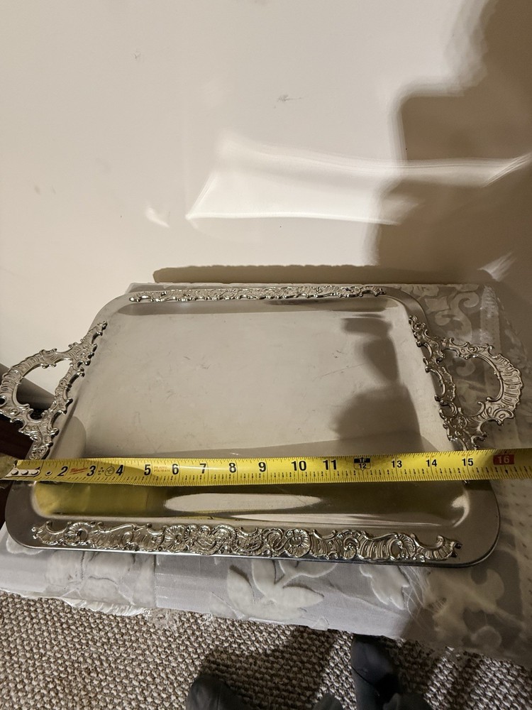 Victorian Silverplate Ornate Rectangular Serving Tray with Handles