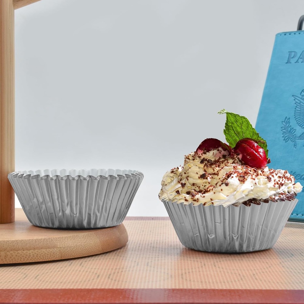 200 Pcs Silver Foil Cupcake Liners Standard Baking Cups Muffin Large,