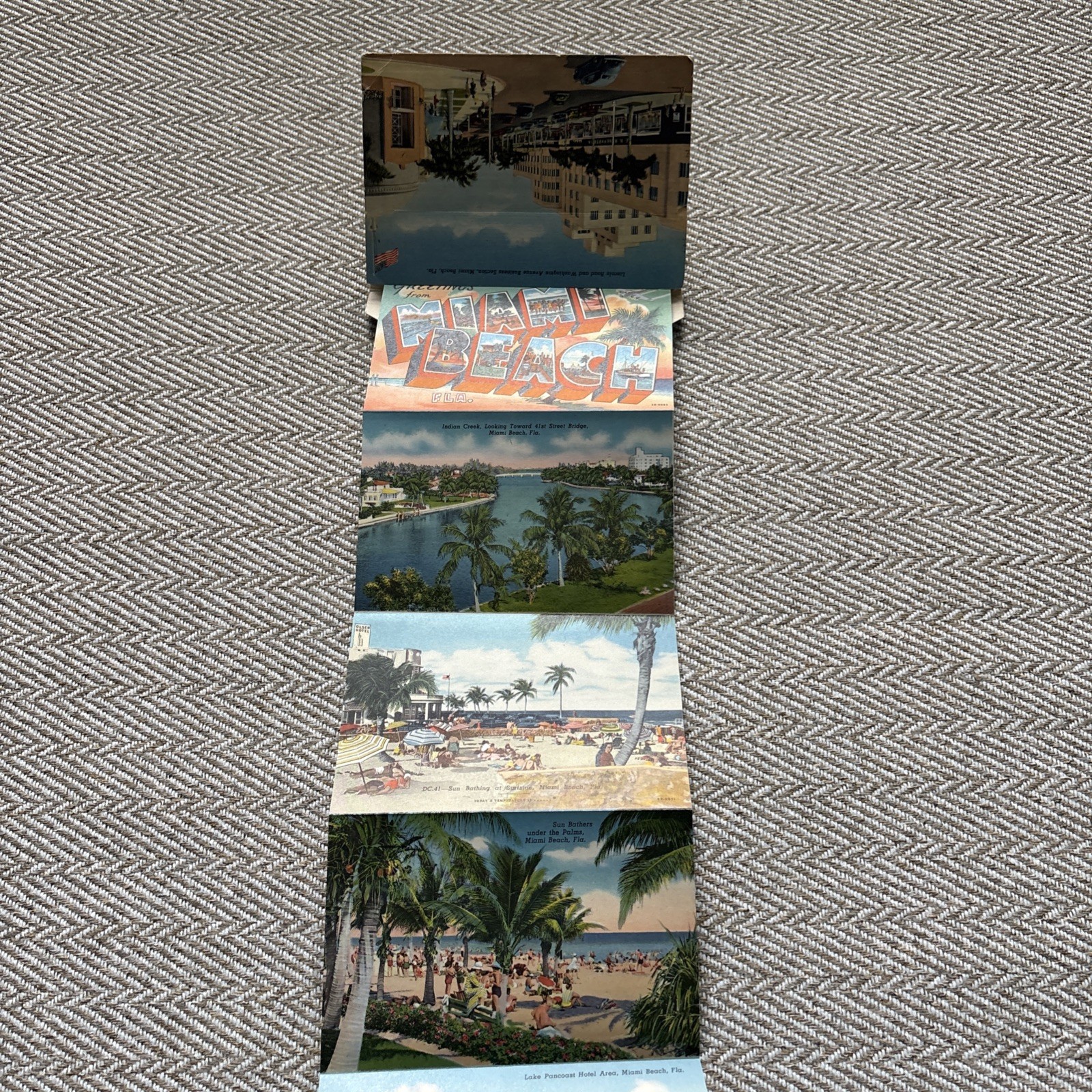 Vintage Greetings From Miami Beach Florida Souvenir Photo Folder Booklet Posted