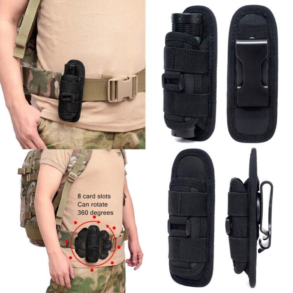 Tactical Flashlight Holder Molle Pouches 360° Rotatable Flashlight Case Pocket