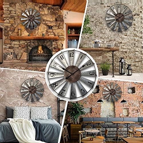 24Inch Windmill Distressed Metal Wall Clocks Rustic Large Decorative Clock Overs