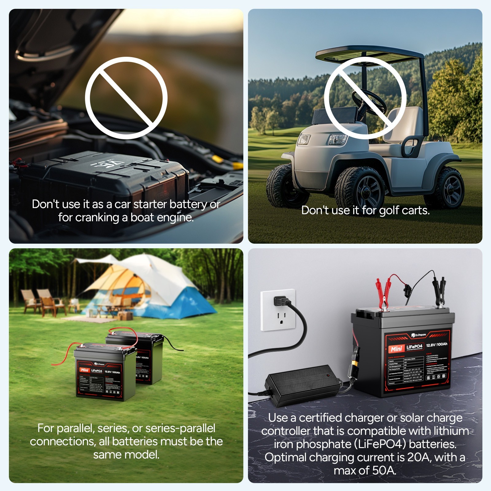 Dr. Prepare 12V 100Ah Group 24 LiFePO4 Lithium Battery – 10-Year Warranty