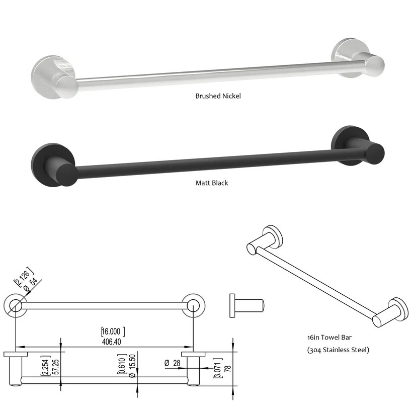 Bathroom Towel Bar 24inch, Stainless Steel Rust Proof, 2 Pack, Matt Black