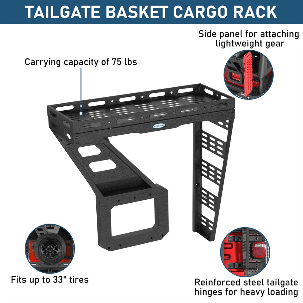 Hooke Road Tailgate Basket Rear Cargo Rack w/ Hinge for Jeep Wrangler TJ 97-06