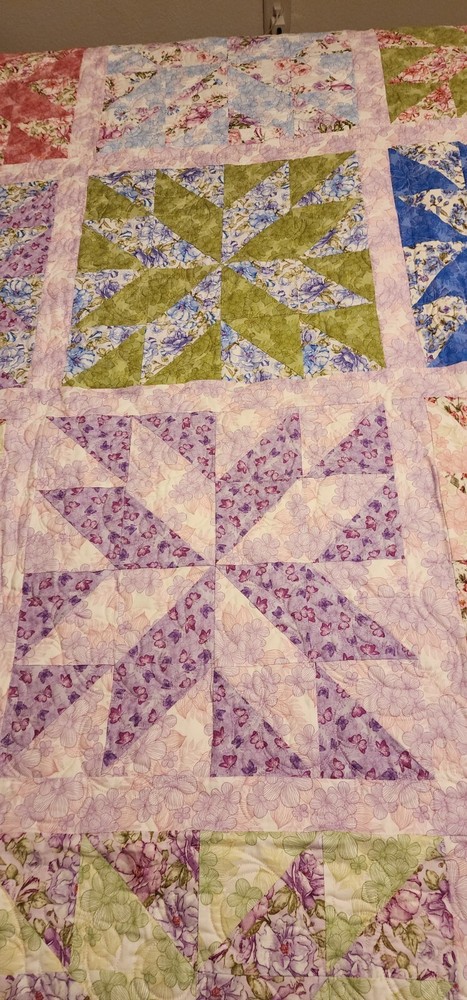 Handmade Patchwork Quilt – Judy's Blooms Fabric – Professionally Longarm