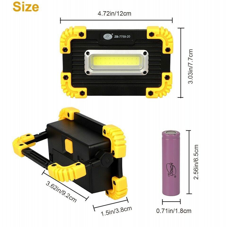 LED+COB Work Light USB Rechargeable Spotlight Floodlight Torch Camping Emergency