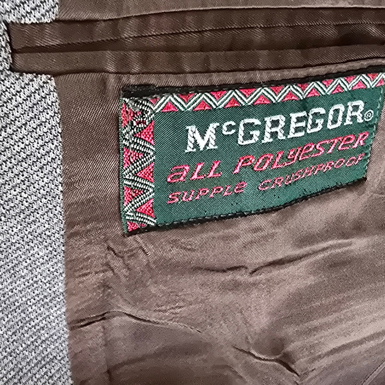 Vintage 1970s Polyester Hopsack Suit 44L 36x33 Flared Leg Wide Lapel